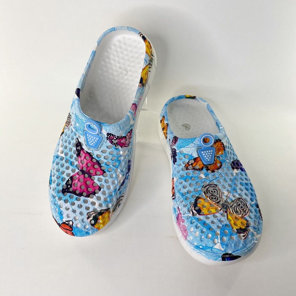 Butterfly‎ Shoes Womens Size 10 Foam Man Made Waterproof Unbranded White/Blue